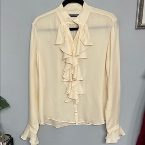 Ralph Lauren Blue Label Cream Ruffle Silk  Blouse size 8